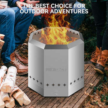 Octagonal Smokeless Fire Pit 16.5'' with Adjustable Airflow Control and Dual-Layer Construction, Portable Smokeless Fire Pit with Removable Ash Pan Outdoor, Stainless Steel Fire Pit for Patio with Bag