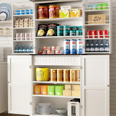 72" Tall Pantry Cabinet, 31.5" W Larger Farmhouse Kitchen Pantry Cabinet with Barn Doors, Hidden Drawer and 4 Shelves, Wood Versatile Storage Cabinet for Kitchen, Dining Room, Living Room