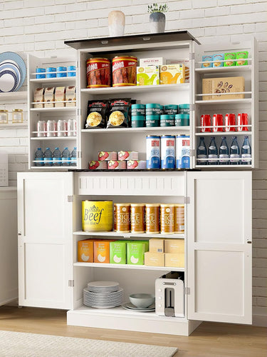 72" Tall Pantry Cabinet, 31.5" W Larger Farmhouse Kitchen Pantry Cabinet with Barn Doors, Hidden Drawer and 4 Shelves, Wood Versatile Storage Cabinet for Kitchen, Dining Room, Living Room