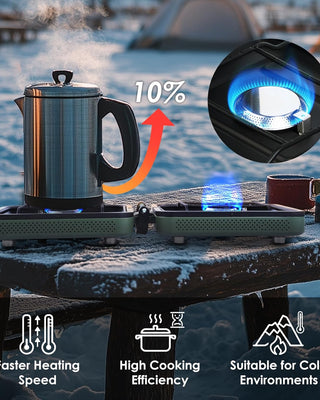 2 Burner Camping Stove with Carrying Bag,Windscreen&Table, Foldable Propane Camp Stove with 17,200 BTU for Camping, Outdoor Cooking, Portable Gas Stove with Adjustable Burner for BBQ,Green