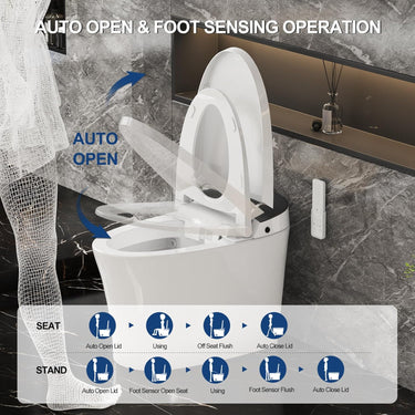 Smart Toilet with Bidet Built in, Built in Tank with Powerful Flush, Auto Open/Close Lid, Foot Sensor Operation, Intelligent Induction Heat Seat, Smart Bidet Toilet with Instant Warm Water
