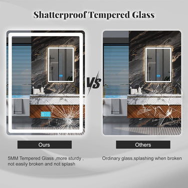 LED Bathroom Mirror with Bluetooth Speaker, 24"x 32" Lighted Bathroom Mirrors Wall Mounted, Anti-Fog, 3 Color Temperature, Dimmable Brightness, Tempered Glass, Frontlit & Backlit