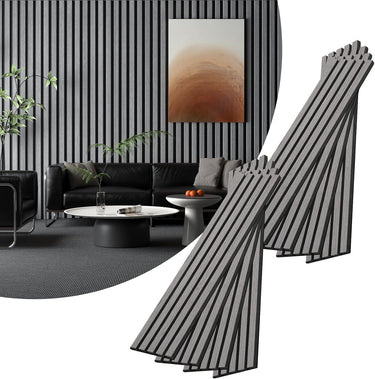 8-Piece Wood Slat Acoustic Panels for Stylish Decor - 47.2" x 7.87"Acoustic Wood Wall Panels 3D Wood Slat Wall Panel Acoustic Wood Panels for Ceiling and Wall Grey Oak