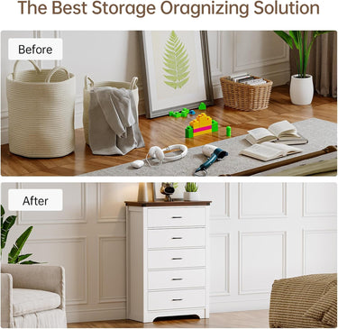 Farmhouse 5 Drawer Dresser for Bedroom, 47" Tall Chest of Drawers, Wood White Dresser with Deep Drawers, Storage Dressers Organizer for Bedroom, Living Room, Hallway