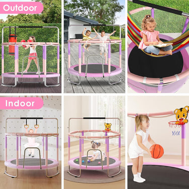 Trampoline for Kids, Upgrade Full Anti-Rust 440lbsToddler Trampoline with Net, 55'' Upgraded Ring Legs Trampoline with Adjustable Gymnastics Bar&Toys, Gifts for Ages 1-8 Boys&Girls（Blue）