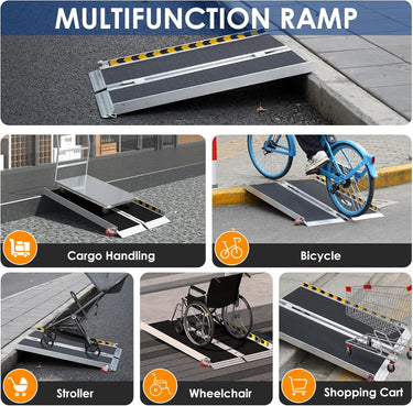 Portable Wheelchair Ramp with Wheels 4FT,800LBS Weight Capacity Threshold Ramps with Anti-Slip Surface for Wheelchair, Foldable Handicap Ramps for Home,Steps,Stairs,Doorways,