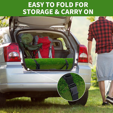 LotFun 5x4ft Dual-Turf Golf Mat with Embedded Ball Tray, Thicken Golf Hitting Mat, Golf Practice Mat with 9 Golf Balls 9 Golf Tee for Hitting, Driving, Chipping, Swing in Backyard, Garage or Basement