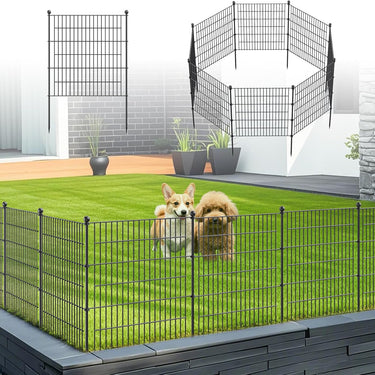 8 Panels Metal Garden Fence,24 in H x 16 ft L Garden Fencing Animal Barrier,Garden Decorative Fence Outdoor Rustproof for Yard Patio Flower Bed Lawn