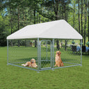 Outdoor Large Dog Kennel 6.6 x 6.6 FT, Heavy Duty Dog Enclosure with UV & Rain-Proof Fully Covered Roof, Rustproof Metal Mesh, Double Security Locks (79" L * 79" W * 63" H)