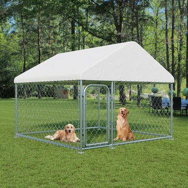 Outdoor Large Dog Kennel 6.6 x 6.6 FT, Heavy Duty Dog Enclosure with UV & Rain-Proof Fully Covered Roof, Rustproof Metal Mesh, Double Security Locks (79" L * 79" W * 63" H)