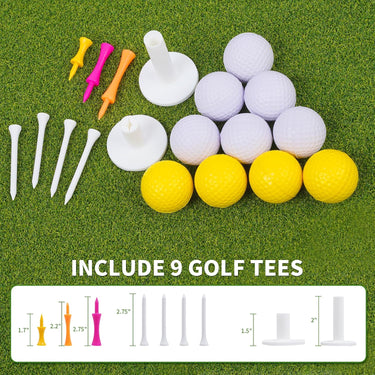 LotFun 5x4ft Dual-Turf Golf Mat with Embedded Ball Tray, Thicken Golf Hitting Mat, Golf Practice Mat with 9 Golf Balls 9 Golf Tee for Hitting, Driving, Chipping, Swing in Backyard, Garage or Basement