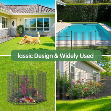 4 Panels Metal Garden Fence with Gate,36 in H x 10 ft L Garden Fencing Animal Barrier,Garden Decorative Fence Outdoor Rustproof for Yard Patio Flower Bed Lawn