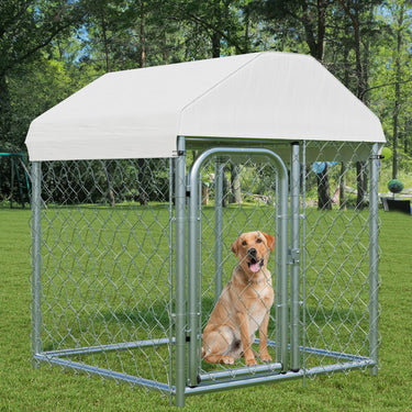 Outdoor Large Dog Kennel 10 x 10 FT, Heavy Duty Dog Enclosure with UV & Rain-Proof Fully Covered Roof, Rustproof Metal Mesh, Double Security Locks