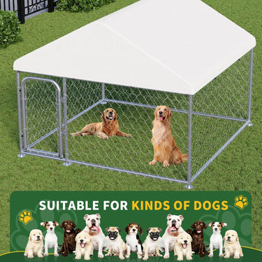 Outdoor Large Dog Kennel 6.6 x 6.6 FT, Heavy Duty Dog Enclosure with UV & Rain-Proof Fully Covered Roof, Rustproof Metal Mesh, Double Security Locks (79" L * 79" W * 63" H)