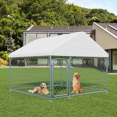 Outdoor Large Dog Kennel 6.6 x 6.6 FT, Heavy Duty Dog Enclosure with UV & Rain-Proof Fully Covered Roof, Rustproof Metal Mesh, Double Security Locks (79" L * 79" W * 63" H)