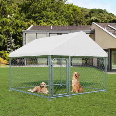 Outdoor Large Dog Kennel 10 x 10 FT, Heavy Duty Dog Enclosure with UV & Rain-Proof Fully Covered Roof, Rustproof Metal Mesh, Double Security Locks