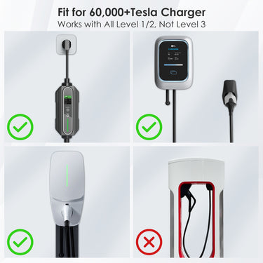 NACS to J1772 Charging Adapter,Max 60 Amp & 250V Tesla to J1772 EV Charging Adapter Compatible with IP55 Tesla High-Power Connectors, Destination and Mobile Chargers, Safety Lock